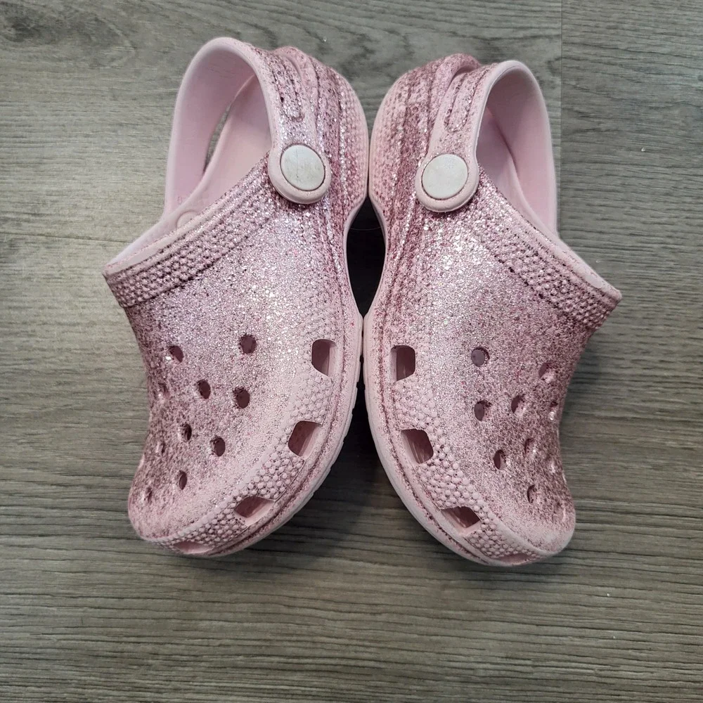 Crocs Kids Classic Glitter Clog Pink Sparkle Shoes Girly Toddler Casual Size C11